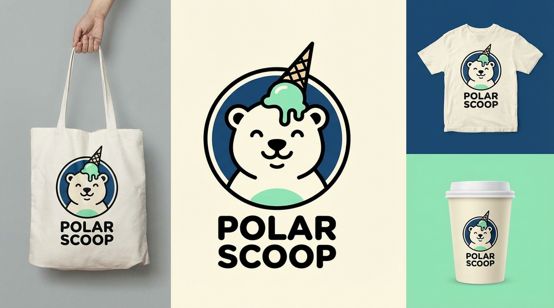 AI logo – ice cream shop – mascot character – suitable for packaging and merchandise