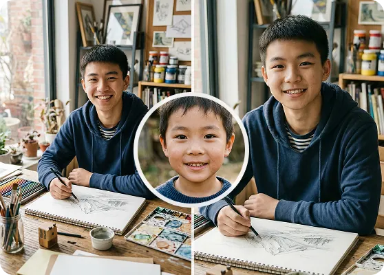 AI head swap example - stylized portrait remap