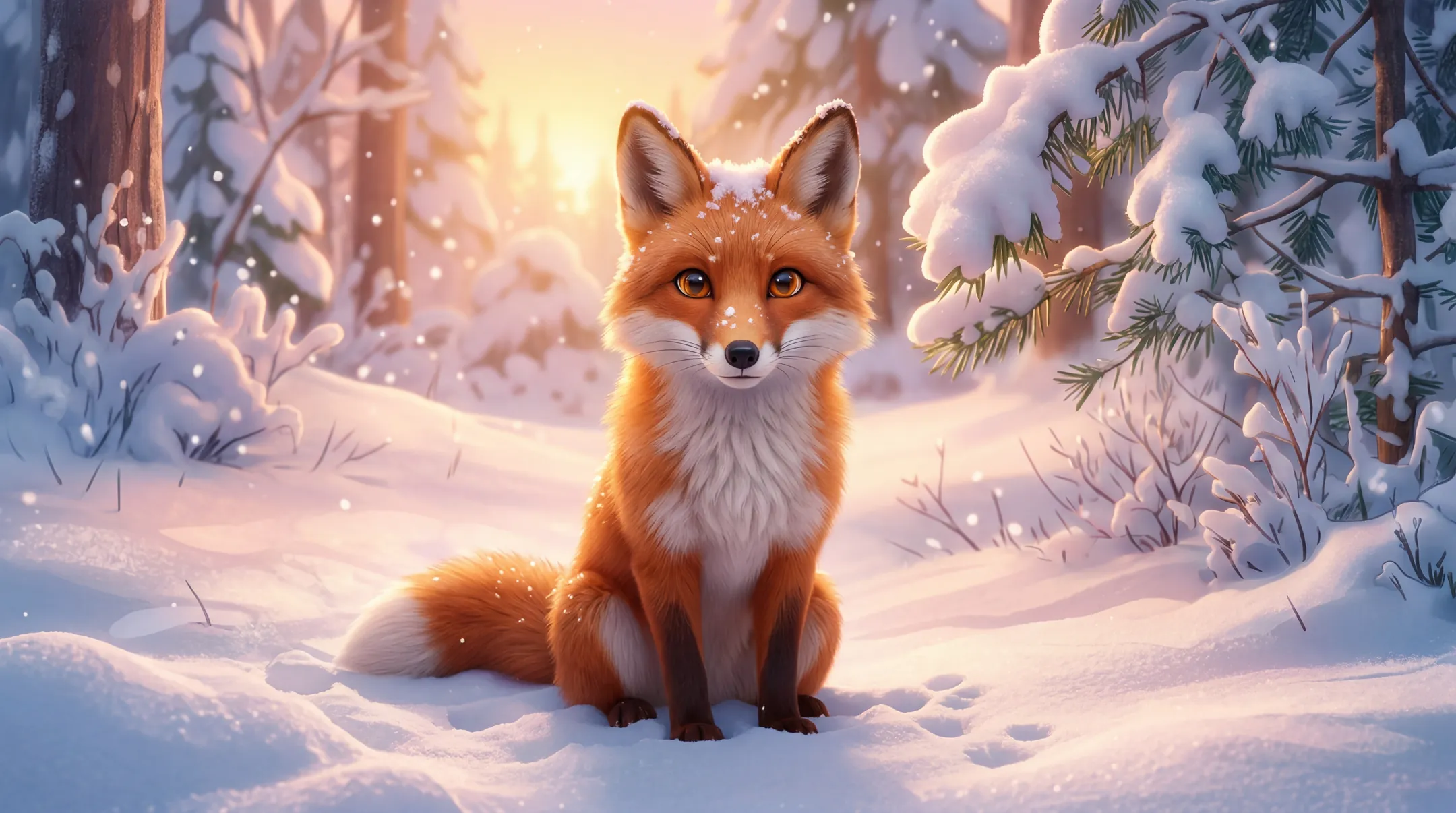 A beautiful fox in the snow.