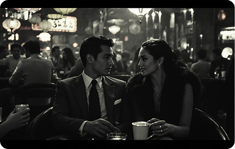 A couple sits in an old Shanghai bar